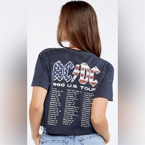 NWOT Black AC/DC Tie Dye Cropped Tee T-shirt 1980 US TOUR